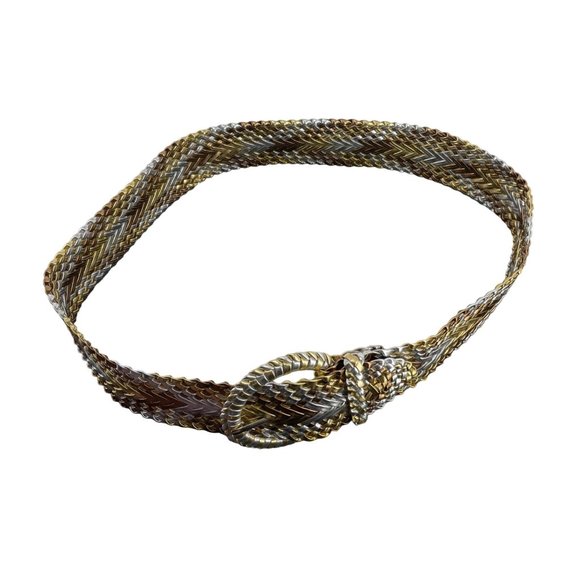 NWOT Women's Size Medium Multi-Colored Gold, Silver & Bronze Woven Metallic Belt - Picture 3 of 3